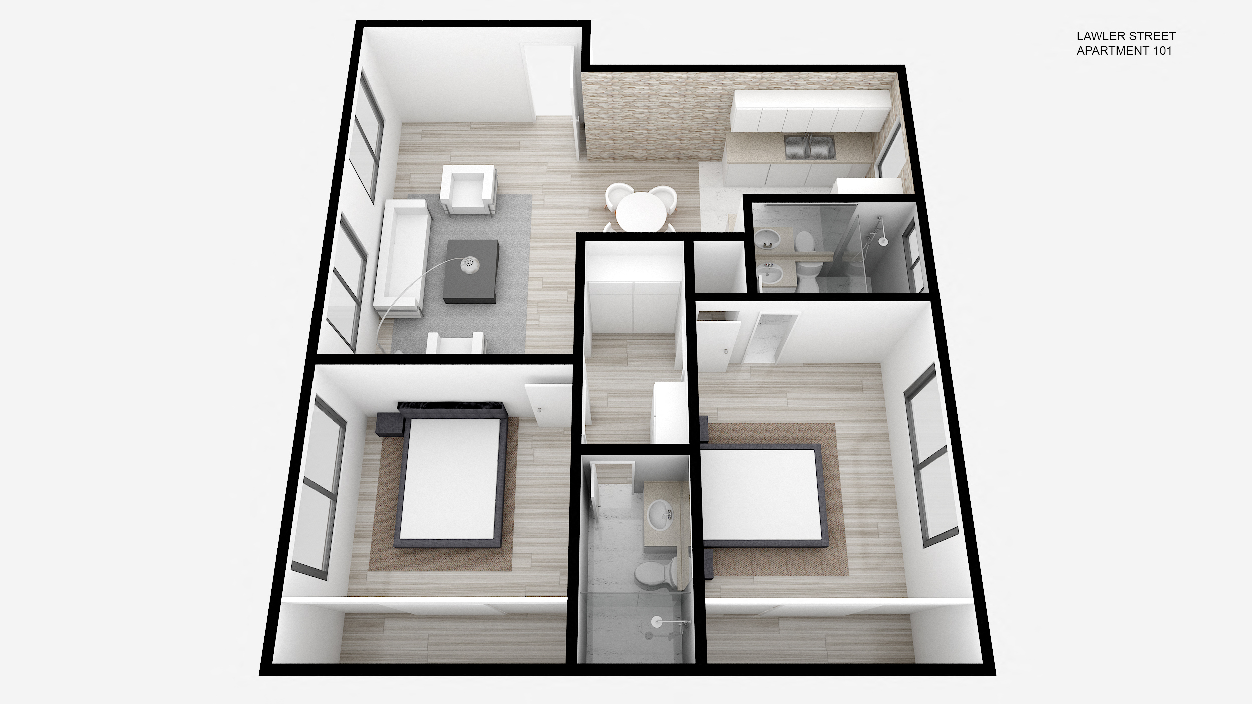 Floor plan for 2 beds, 2 baths, 960 sqft
